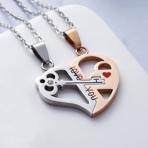 🆕Key to My Heart Interlocking Couples Necklaces Silver/Rose Gold